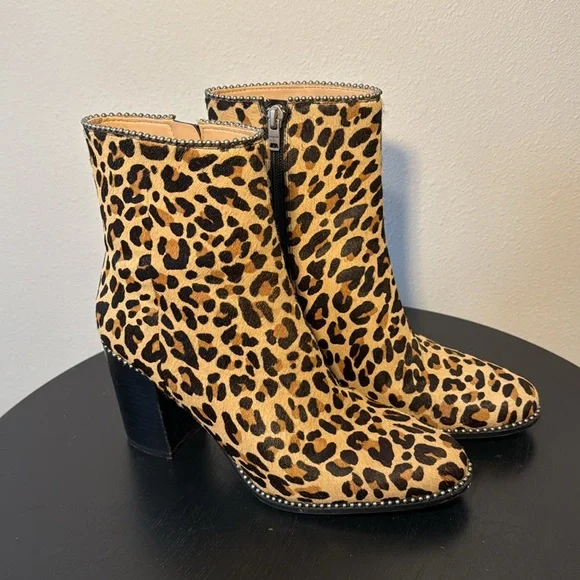 Coach Drea Bead Chain Leopord Print Genuine Calf Hair Leather Booties - Picture 1 of 13